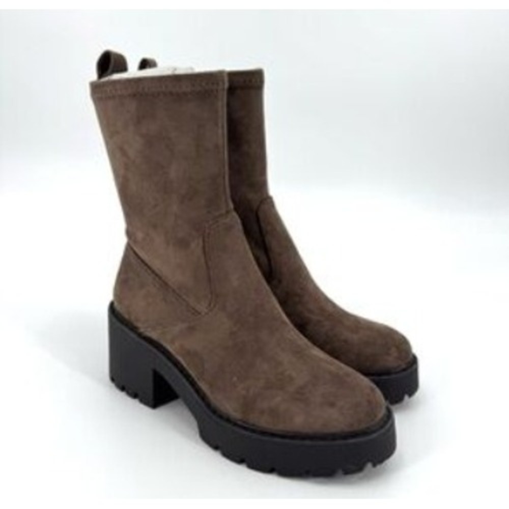 Dolce Vita Women's Taupe Brown High Ankle Boots Lug Sole Chunky Heel Sz 9 NEW